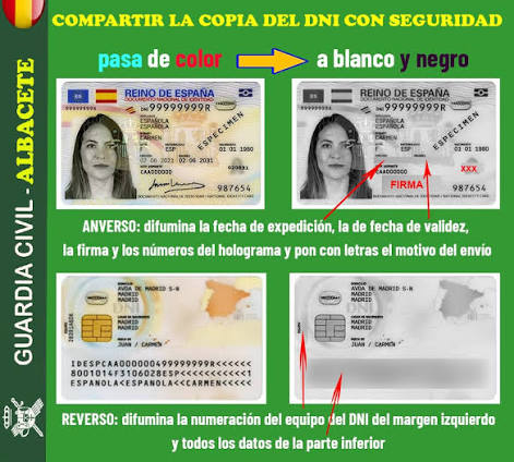 Recomendación de la Guardia Civil sobre qué datos ocultar al compartir una copia del DNI